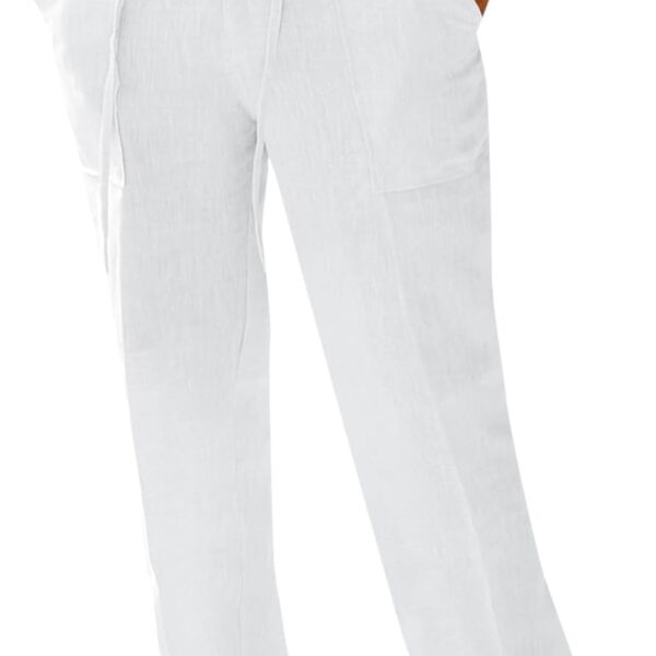 PASLTER Mens Casual Linen Pants Loose Fit Elastic Drawstring Waist Straight-Legs Summer Yoga Beach Long Pants