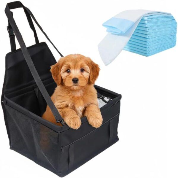 Small Dog Car Seat, Portable Foldable Breathable, Clip-On Safety Leash, Waterproof Oxford Travel Bag, Mesh Window for Pets Up to 15 lbs with 10PCS Pee Pads
