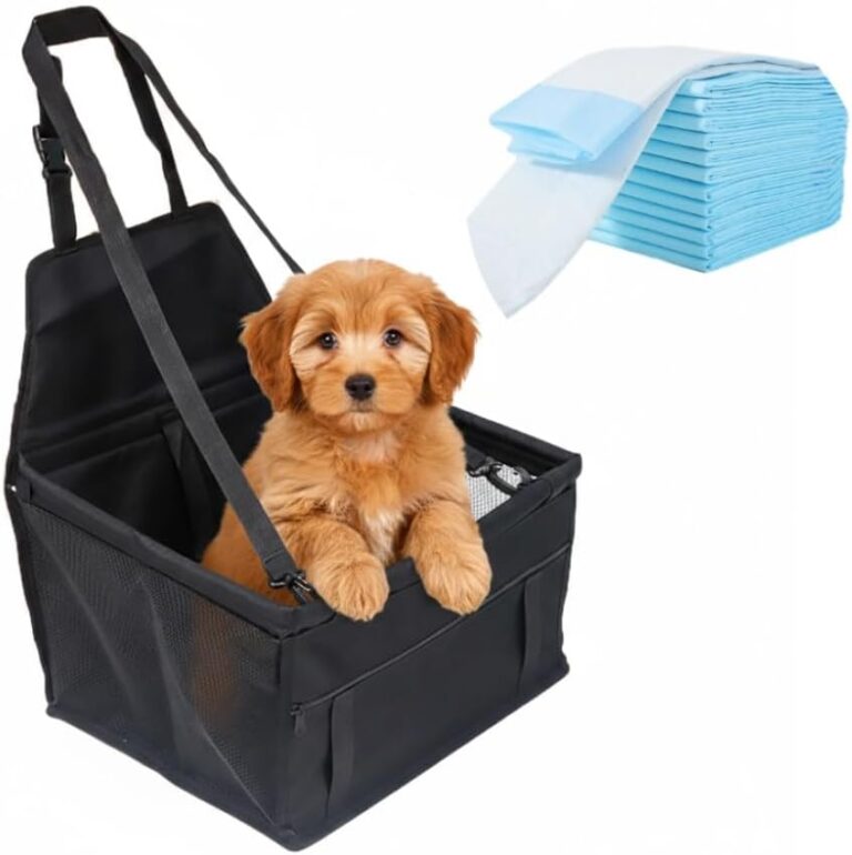 Small Dog Car Seat, Portable Foldable Breathable, Clip-On Safety Leash, Waterproof Oxford Travel Bag, Mesh Window for Pets Up to 15 lbs with 10PCS Pee Pads
