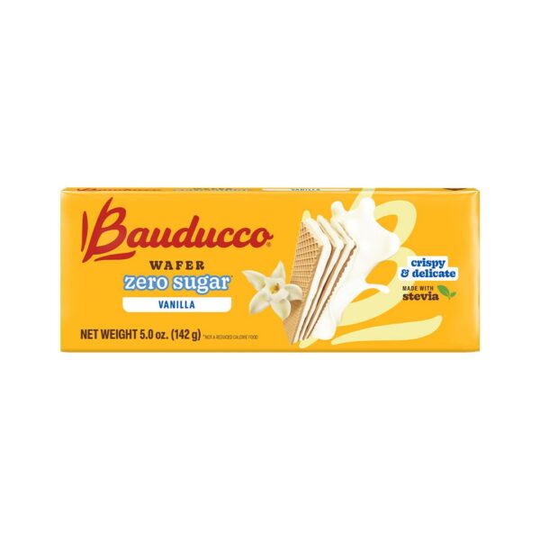 Bauducco Vanilla Wafer Cookies - Sugar Free Delicious & Crispy Wafers- 0g of added sugar - 3 Creamy Layers - Great for Snacks & Dessert - No Artificial Flavors, 5oz (Pack of 1)