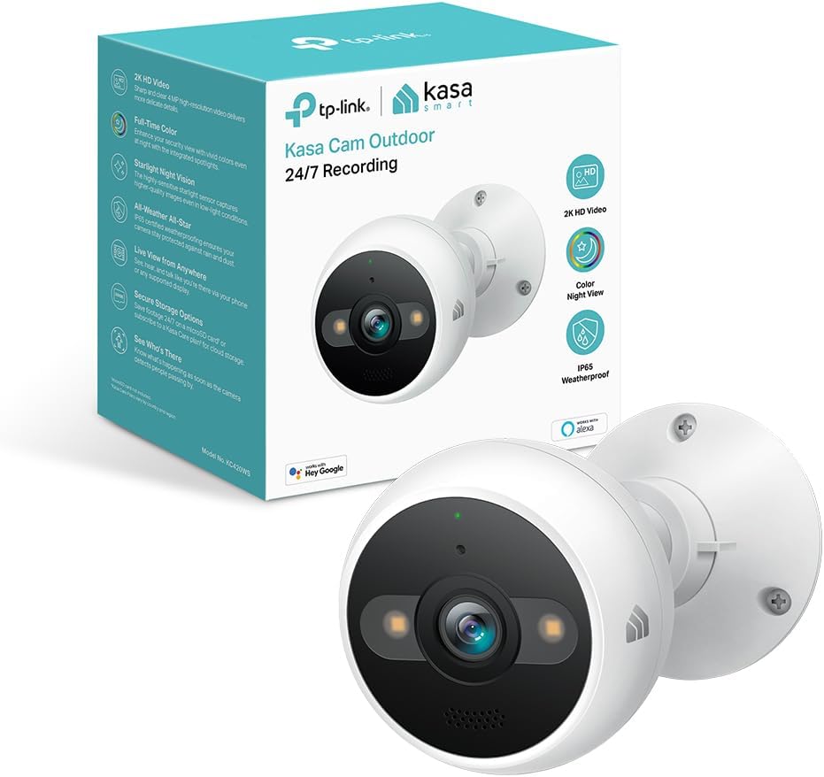 Kasa Smart 2K QHD Security Camera Outdoor Wired, IP65, Starlight Sensor & 98Ft Night Vision, Motion/Person Detection, 2 Way Audio w/Siren, Cloud/SD Card Storage, Alexa &Google Home Compatible(KC420WS) Kasa Smart 2K QHD Security Camera Outdoor Wired, IP65, Starlight Sensor & 98Ft Night Vision, Motion/Person Detection, 2 Way Audio w/Siren, Cloud/SD Card Storage, Alexa &Google Home Compatible(KC420WS)