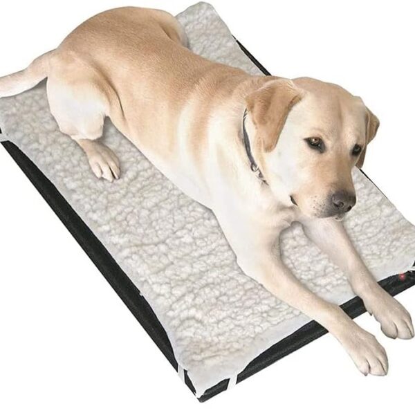 Farm Innovators Heated Pet Mat. 24" x 29" Hard Plastic Kennel Pad with Fleece Cover, 100W Mat for Dogs with Anti-Chew Cord Protector - Indoor Outdoor Use
