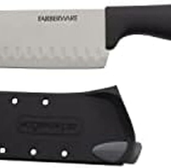 Farberware Edgekeeper 5-Inch Santoku Knife with Self-Sharpening Blade Cover, High Carbon-Stainless Steel Kitchen Knife with Ergonomic Handle, Razor-Sharp Knife, Black