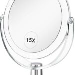 Vanity Makeup Mirror with Stand, 1X/15X Magnification Double Sided 360 Degree Swivel, Portable Table Desk Counter top Magnifying Mirror, Tabletop Bathroom Shaving Mirror, 6.25 Inch