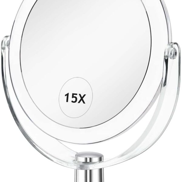 Vanity Makeup Mirror with Stand, 1X/15X Magnification Double Sided 360 Degree Swivel, Portable Table Desk Counter top Magnifying Mirror, Tabletop Bathroom Shaving Mirror, 6.25 Inch