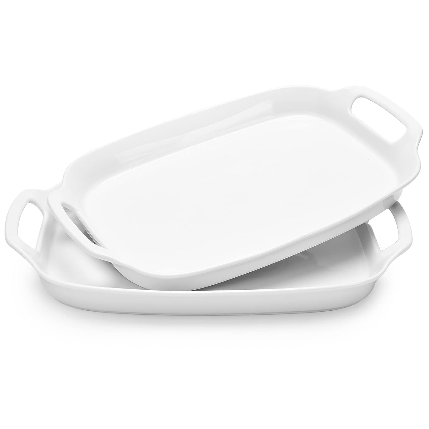 DOWAN Serving Tray with Handles, 15.4" Large Platters for Wedding Decor, Porcelain Serving Dish for Entertaining, White Plates for Salad Meat Fruit Dessert, Set of 2 DOWAN Serving Tray with Handles, 15.4" Large Platters for Wedding Decor, Porcelain Serving Dish for Entertaining, White Plates for Salad Meat Fruit Dessert, Set of 2