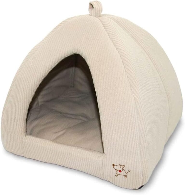 Best Pet Supplies Dog House Bed Crate Mat Tent Indoor Round Soft Plush for Small, Medium, and Large Breeds - Beige Corduroy, 16 x 16 x H:14"