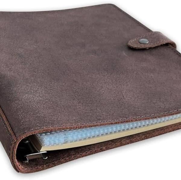 Genuine Leather Photo Album 4"x6" 120 Pockets with 30 Sheets of Writing Paper, 6-Ring Binder, Snap Closure