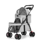 YYW Double Pet Stroller for Small Cats and Dogs, Foldable Kittens Puppies Travel Strolling Cart with 2 Carriages, Cup Holder & Lockable Wheels, Ideal for Multi-Pet Families(Gray)