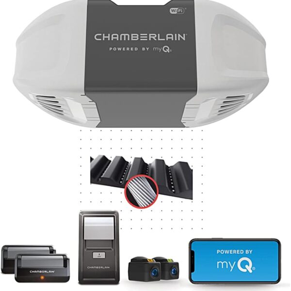 CHAMBERLAIN B2401 Smart Quiet Belt Drive Garage Door Opener, Gray