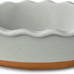 Mora Deep Fluted Ceramic Pie Dish for Apple Pie, Quiche, Tart - 9 inch - Modern Farmhouse Style Porcelain - Earl Grey