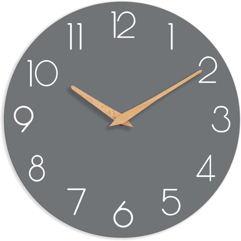 Wall Clock, Gray Silent Non-Ticking, Decorative Battery Operated Wall Clocks for Bedroom, Kitchen, Home, Office, School, Hotel (8 Inch)