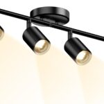 LED 4 Light Track Lighting Kit, Black Ceiling Spotlights, Modern Track Light Fixture with Flexibly Rotatable Light Heads for Kitchen, Living Room, Bedroom, Includes 4 x GU10 Bulb