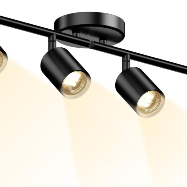 LED 4 Light Track Lighting Kit, Black Ceiling Spotlights, Modern Track Light Fixture with Flexibly Rotatable Light Heads for Kitchen, Living Room, Bedroom, Includes 4 x GU10 Bulb