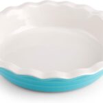 Farberware Bakers Advantage Durable Stoneware Ceramic Pie Dish, Ideal for Making Sweet and Savory Dishes, Heat Resistant, 10 Inch, Teal