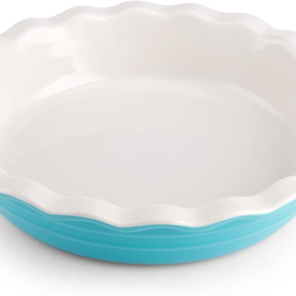 Farberware Bakers Advantage Durable Stoneware Ceramic Pie Dish, Ideal for Making Sweet and Savory Dishes, Heat Resistant, 10 Inch, Teal
