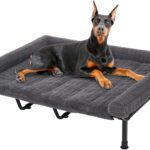 Veehoo Orthopedic Elevated Dog Bed with Fluffy Plush Cushion, Washable Raised Dog Bed with Removable Bolster Mat, Breathable Mesh, No-Slip Feet, Heavy Duty Pet Cot for Large Dogs, 59 x 37 inches, Grey