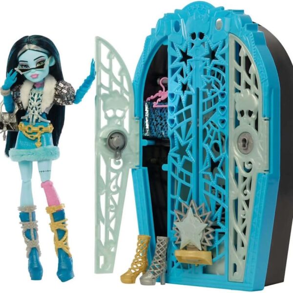 Monster High Skulltimate Secrets Doll and Accessories Set, Hauntlywood Mysteries Frankie Stein with Reveal Closet & 19+ Glam Surprises Like Doll Clothes