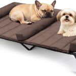 Veehoo Cooling Raised Dog Beds + Waterproof Double Dog Bed Cushion for Two Medium Dogs, Elevated Pet Cot with Removable Bolster Mat, Breathable Mesh, No-Slip Feet, Pets Couch Bed, 49x 33inches, Brown