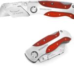 WORKPRO Quick-Change Utility Knife, Classical Retro Style Wood Grain Handle, Back Lock Folding Knife with Clip