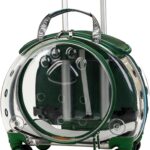 Cat Carrier with Wheels, Transparent & Fully Breathable Pet Trolley Case, Portable with Silent Wheel, Detachable Shoulder Strap, Multiple Carrying Options, Cats Dogs Backpack for Travel Green