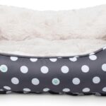 Fringe Studio "Dot Paw Charcoal Medium Rectangular Cuddler Pet Bed 25" X 21"- Poly Filled with Faux Fur Interior - Machine Washable (213020)