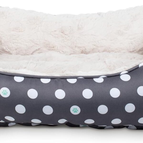 Fringe Studio "Dot Paw Charcoal Medium Rectangular Cuddler Pet Bed 25" X 21"- Poly Filled with Faux Fur Interior - Machine Washable (213020)