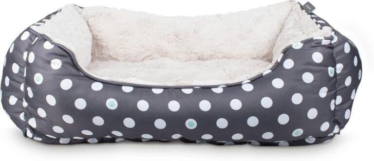 Fringe Studio "Dot Paw Charcoal Medium Rectangular Cuddler Pet Bed 25" X 21"- Poly Filled with Faux Fur Interior - Machine Washable (213020)