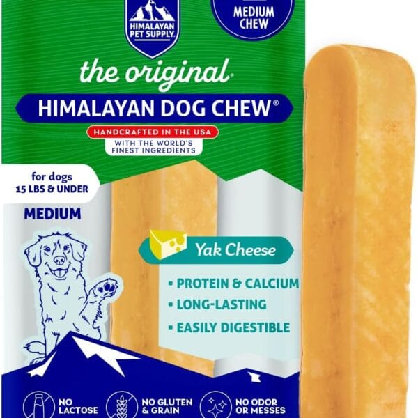 Himalayan Dog Chew Original Yak Cheese Chew, 1 Medium Stick, 2.3 oz, Gluten Free, Healthy Treats, Grain & Lactose Free 100% Natural, Long Lasting, for Dogs Under 35 lbs
