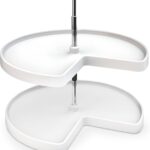 Rev-A-Shelf 2 Tier Kidney Cut Lazy Susan for Corner Base Cabinets, Plastic, 28" Double Shelf Swivel Kitchen Spice/Can Organizer, White, 3472-28-11-52