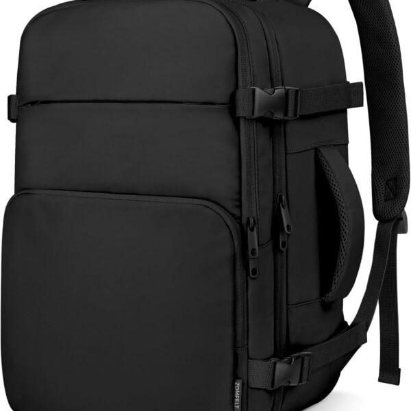 ZOMFELT Travel Backpack for Women Men, Carry on Backpack, TSA 15.6 inch Laptop Backpack Flight Approved, Personal Item Travel Bag Nurse Bag Casual Daypack for Weekender Business Trip, Black