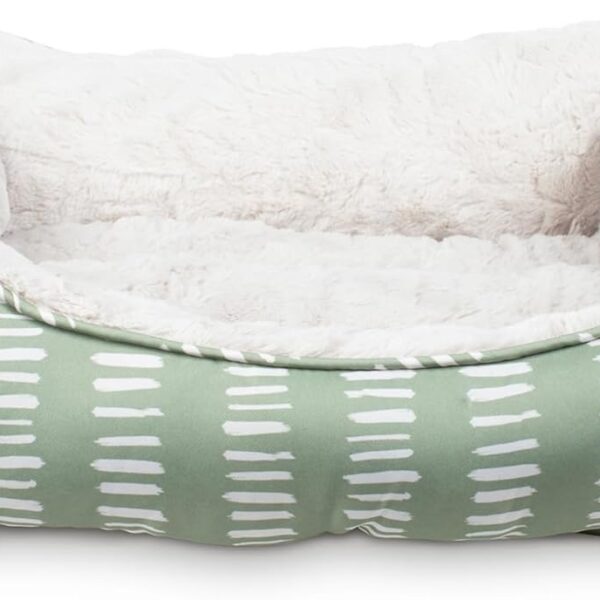 Fringe Studio "Painted Dash Cool Olive Medium Rectangular Cuddler Pet Bed 25" X 21"- Poly Filled with Faux Fur Interior - Machine Washable (213069)