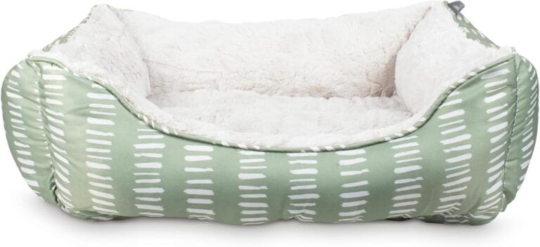 Fringe Studio "Painted Dash Cool Olive Medium Rectangular Cuddler Pet Bed 25" X 21"- Poly Filled with Faux Fur Interior - Machine Washable (213069)