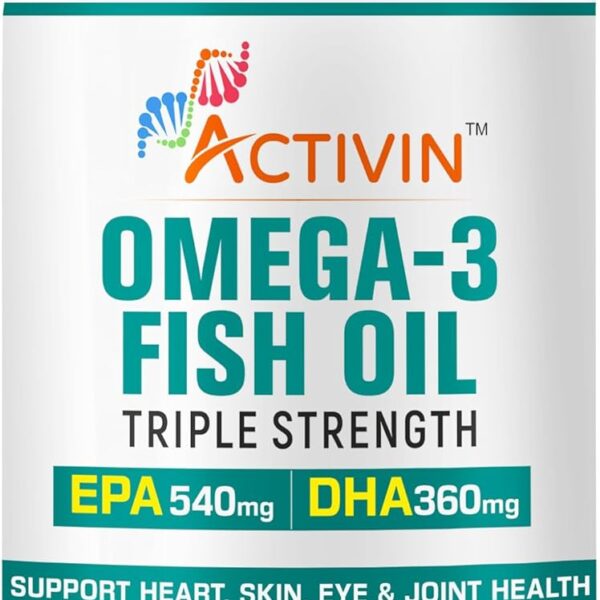 Omega - 3 Fish Oil Triple strenghth for Men and Women | EPA 540 mg and DHA 360 mg | Burpless Fish Oil Supplement | 60 softgel