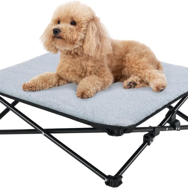 Veehoo 22" Small Outdoor Elevated Dog Cot, Travel Foldable Dog Bed, 2 in 1 Portable Camping Cat Hammock with Removable Reversible Cotton Pad, Suitable for Winter and Summer, CWC2454CP