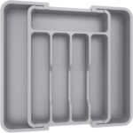 Lifewit Silverware Drawer Organizer, Expandable BPA Free Utensil Tray for Kitchen, Adjustable Flatware and Cutlery Holder for Spoons Forks Knives, Plastic Kitchen Organizers and Storage, Gray