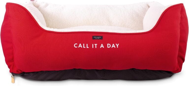 kate spade new york Fancy Dog Bed - 27" x 22" x 12" for Small & Medium Dogs, Washable Cover, Slip-Resistant (Red & Pink)