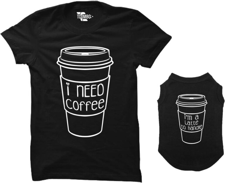 Tcombo I Need Coffee/I'm A Latte to Handle Matching Dog Shirt & Women's T-Shirt (Black, Small Womens/Small Dog)