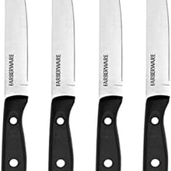 Farberware Triple-Riveted 4-Piece Steak Knife Set, High-Carbon Stainless Steel, Razor-Sharp Knives, Kitchen Knives, Set of 4, Black