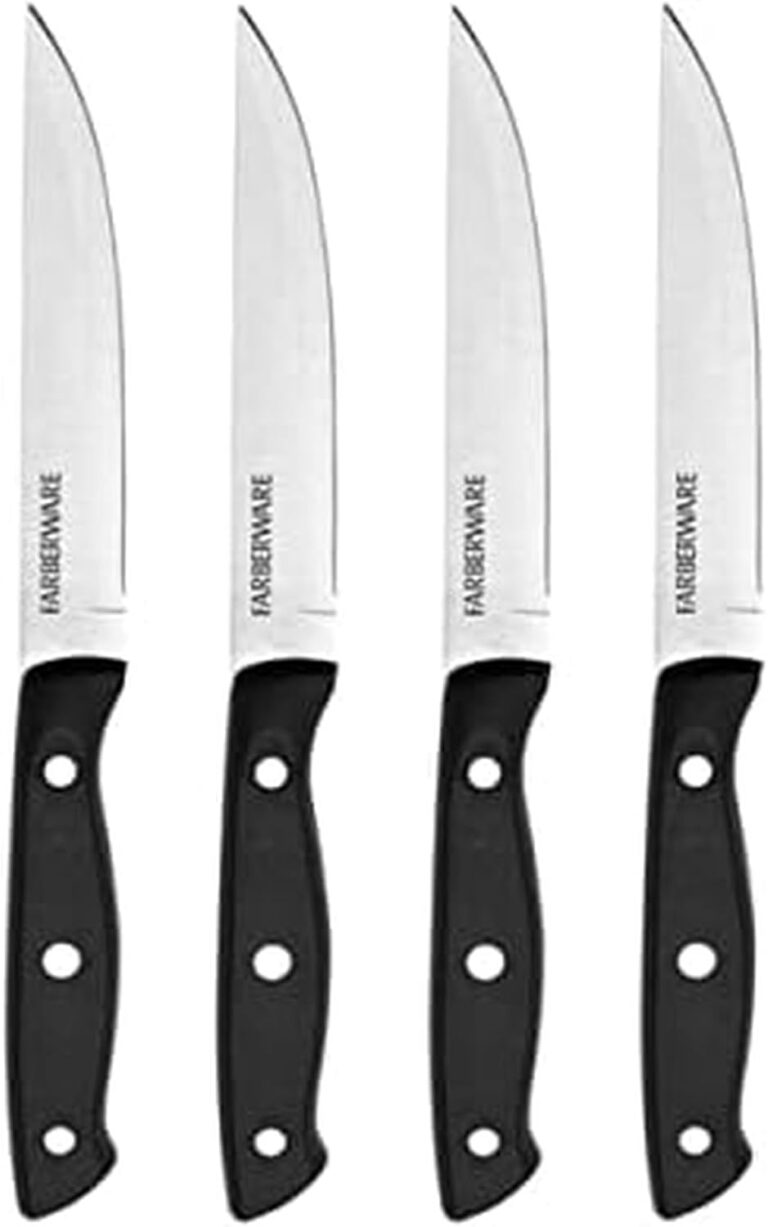 Farberware Triple-Riveted 4-Piece Steak Knife Set, High-Carbon Stainless Steel, Razor-Sharp Knives, Kitchen Knives, Set of 4, Black
