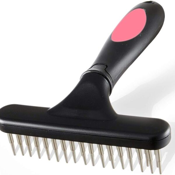 Pet Grooming Rake - Double Row Pins Shedding and Dematting Undercoat Rake Comb for Dogs, Cats, Matted, Short, Long Hair Coats - Safe Grooming & Deshedding Brush - Comb Out Mats & Tangles Easily