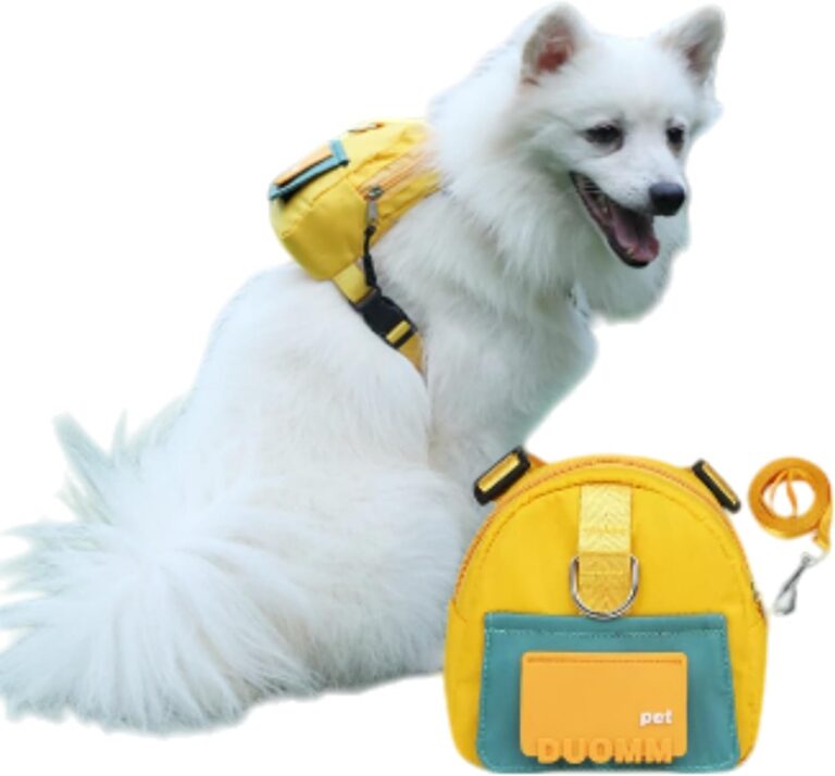 Dog Backpack Strap Leash,Dog Harness with Poop Bag Dispenser,Adjustable and Waterproof,Dog Hiking Backpack,Suitable for Travel and Daily Walks (Yellow, S)