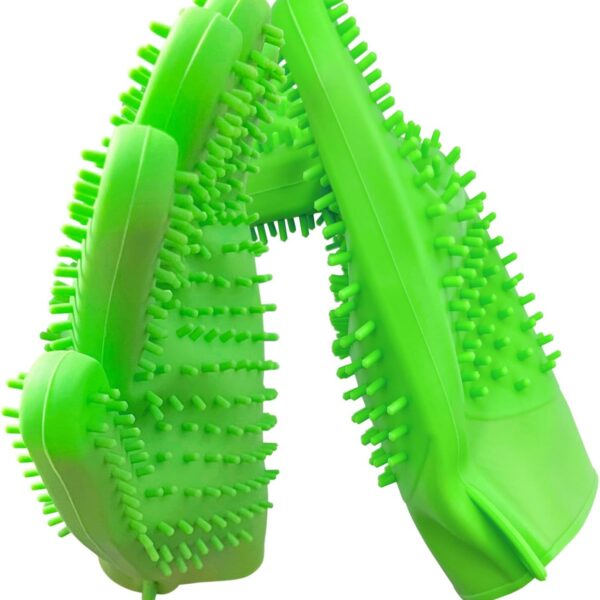 Pet Grooming Bath Gloves - Double-Sided Silicone Bathing & Massaging Brush Mitts Gentle Deshedding Loose Hair Removal Tool for Long and Short Haired Dogs & Cats - 2 Pack