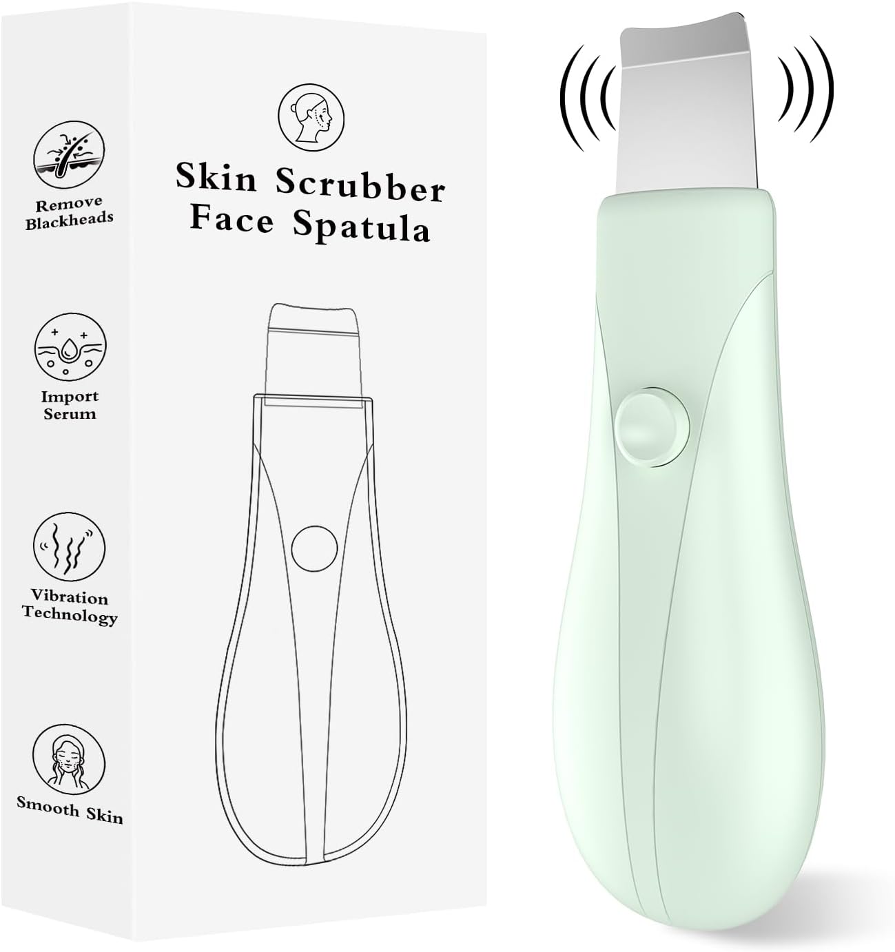 Dual-Mode Blackhead Remover Tools- Skin Scrubber Face Spatula | Battery/Handheld Face Scraper for Deep Cleansing, Skin Care Tool for Men and Women (Green) Dual-Mode Blackhead Remover Tools- Skin Scrubber Face Spatula | Battery/Handheld Face Scraper for Deep Cleansing, Skin Care Tool for Men and Women (Green)