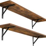 DINZI LVJ Long Wall Shelves, 31.5 Inch Wall Mounted Shelves Set of 2, Easy-to-Install, Wall Storage Ledges with Sturdy Metal Brackets for Living Room, Bathroom, Bedroom, Kitchen, Rustic Brown