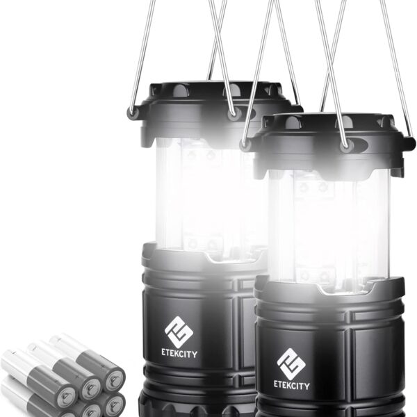 Etekcity Lantern Camping Essentials Lights, Led Flashlight for Power Outages, Survival Gear and Supplies for Emergency, Hurricane Preparedness Items , Battery Operated Lamp, 2 Pack, Black