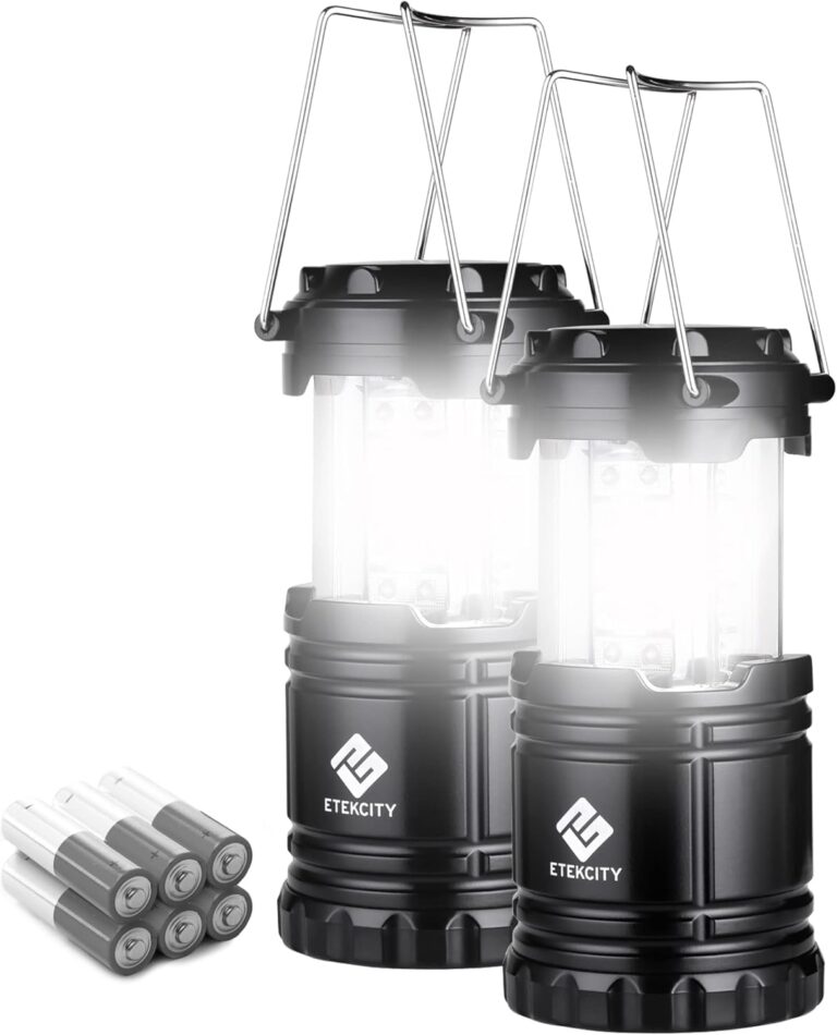 Etekcity Lantern Camping Essentials Lights, Led Flashlight for Power Outages, Survival Gear and Supplies for Emergency, Hurricane Preparedness Items , Battery Operated Lamp, 2 Pack, Black