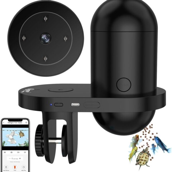 hygger WiFi Automatic Fish Feeder for Aquarium, Smart App Control Auto Fish Food Dispenser with Camera and Timer, Vacation Feeder with 230ml Large Capacity and USB Cable for Turtle Betta Koi Tank
