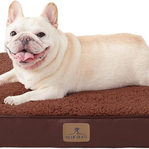 Bedfolks Orthopedic Dog Bed for Large Dogs - Egg Foam Dog Crate Bed with Removable Waterproof Cover, Pet Bed Mat Suitable for Dogs and Pets Up to 65 lbs (36 x 27 x 3 inches, Brown)