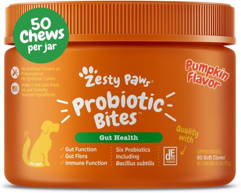 Zesty Paws Probiotics for Dogs, Digestive Enzymes Gut Flora, Digestive Health, Diarrhea & Bowel Support, DE111, Dog Probiotics Soft Chew for Pet Immune System, Chicken, 50 Ct